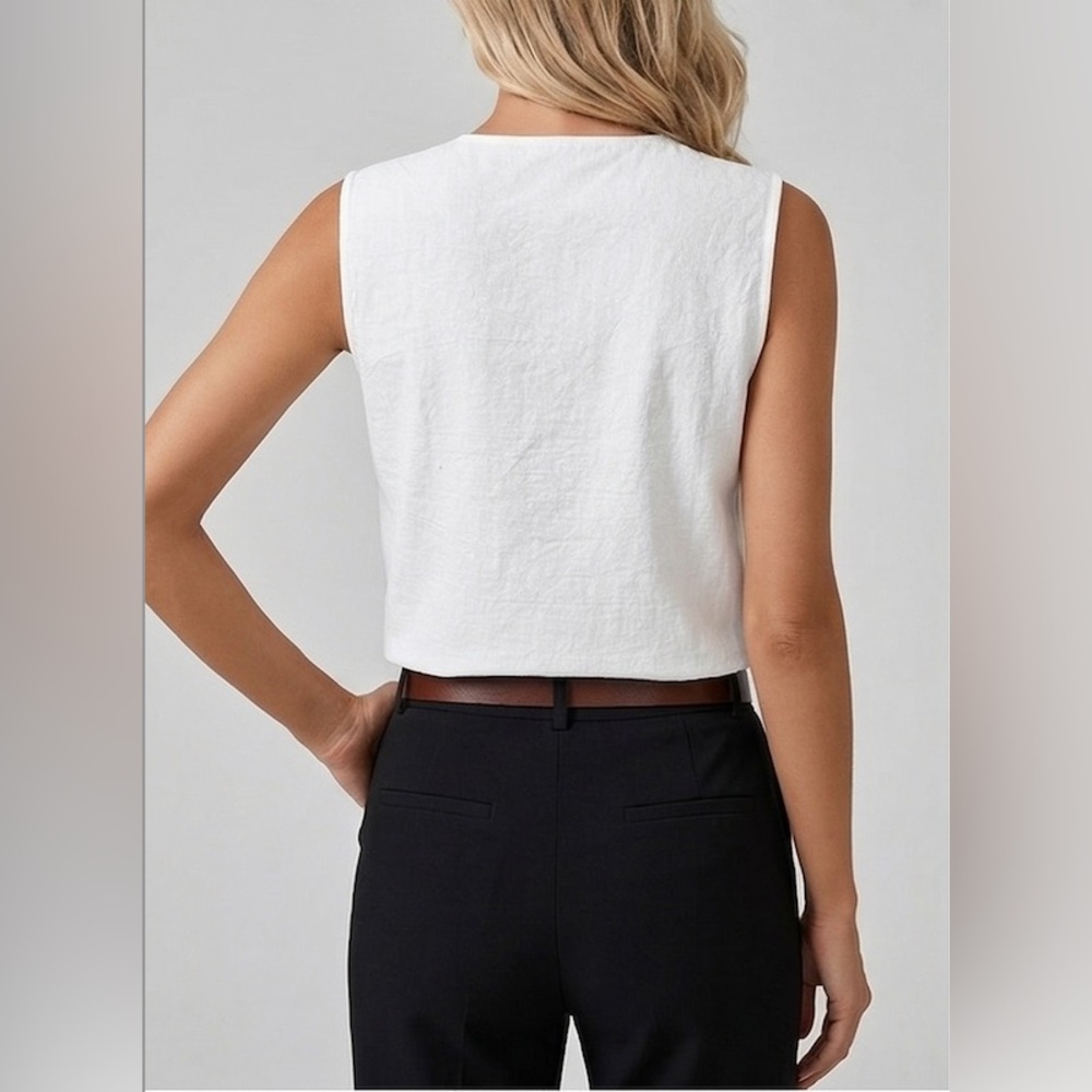 100% Cotton Boho V-Neck Crochet Detail Blouse White - Picture 3 of 8